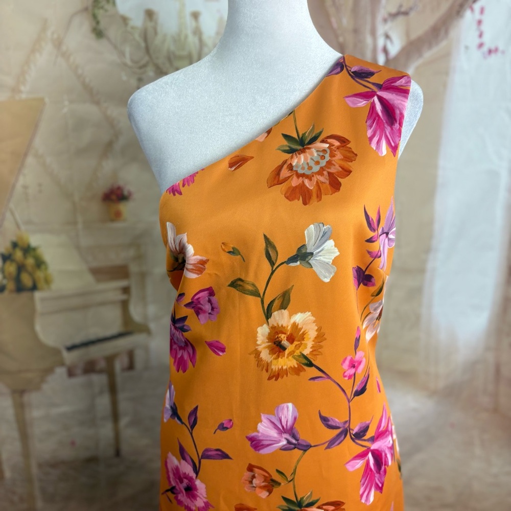 SOLD NEW Ted Baker Lacieyy Orange Floral One-Shoulder Dress - Picture 3 of 12